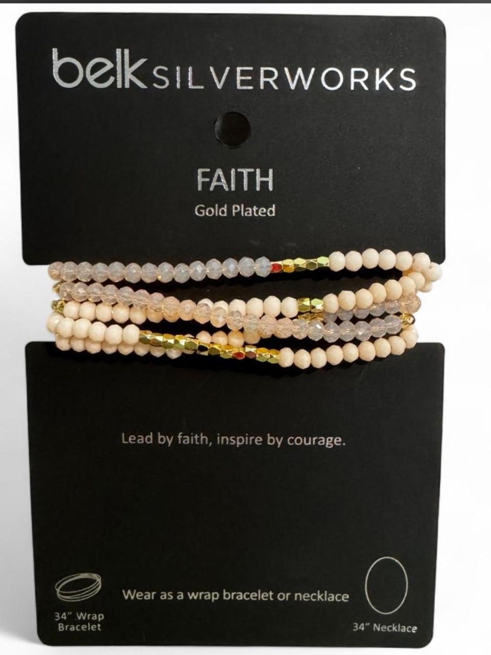 Belk NWT Gold-Plated Beige and Clear Beaded Wrap Bracelet/Necklace